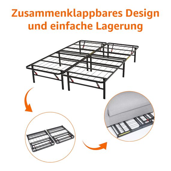 Amazon Basics Bettgestell, Klappbar, Pritsche, Werkzeuglose Montage, Unterbettstauraum, Einzelbett, 135 x 190 x 35.5 cm, Schwarz