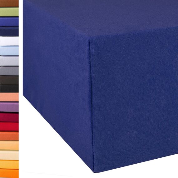 aqua-textil Exclusiv Spannbettlaken 90x200-100x220 cm royal blau Jersey Baumwolle 230g/qm Spannbetttuch Elastan Laken