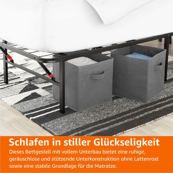 Amazon Basics Bettgestell, Klappbar, Pritsche, Werkzeuglose Montage, Unterbettstauraum, Einzelbett, 135 x 190 x 35.5 cm, Schwarz
