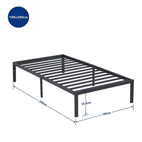 Olee sleep 35cm Stabiler Stahlbett / Stahl-Lattenrost / Anti-Rutsch-Unterstützung / Matratzenunterbau / Metallbett / Bettrahmen / Bett / 100 x 200cm / Twin XL / Schwarz / Metall