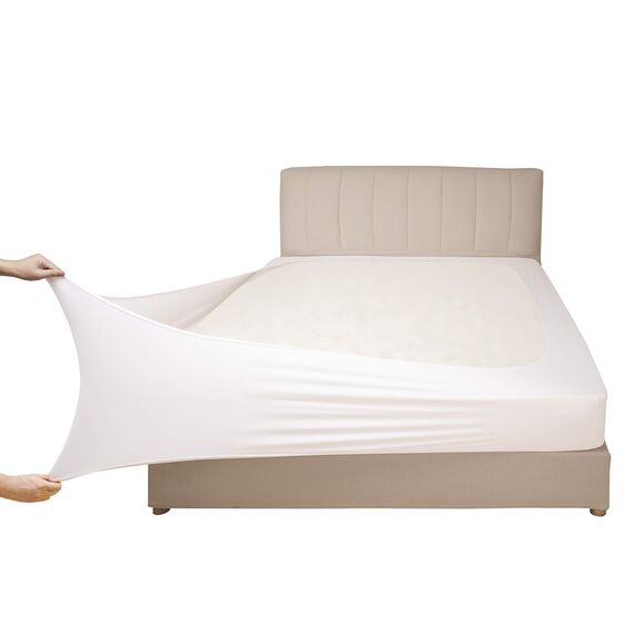 Mrs Awesome Stretch-Jersey-Boxspring-Bezug, Bettvolant-Alternative, ultraweich und knitterarm, Doppelbett/Doppelbett XL, Weiß