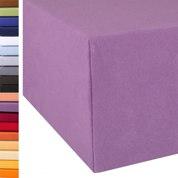 aqua-textil Exclusiv Spannbettlaken 200x220-220x240 cm Flieder Jersey Baumwolle 230g/qm Spannbetttuch Elastan Laken