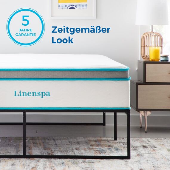 Linenspa Moderner Bettrahmen – Metallbett mit Lattenrost aus Stahl – 30 cm Stauraum unter Bestgestell – Schnelle Montage – Bett 140x200 cm, Schwarz