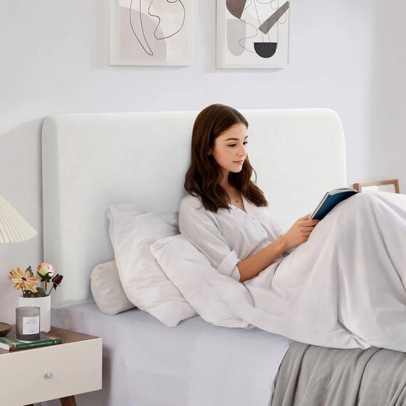 TAOCOCO Bett Kopfteil Bezug, Kopfteilbezug für Doppelbett, elastischer Kopfteilbezug, weicher Samtstoff, waschbar, All-in-One-Design, Weiß, 180-200 cm