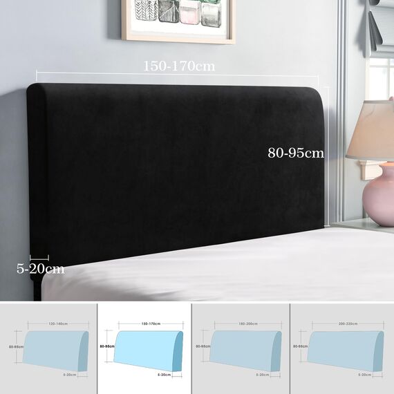 TAOCOCO Bett Kopfteil Bezug, Kopfteilbezug für Doppelbett, elastischer Kopfteilbezug, weicher Samtstoff, waschbar, All-in-One-Design, Schwarz, 150-170 cm