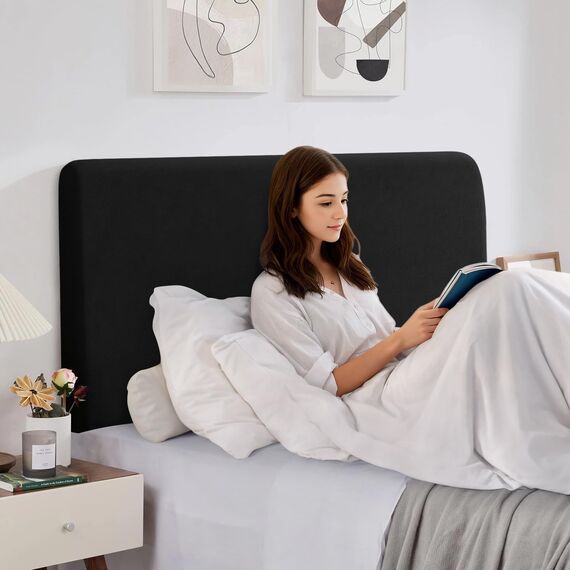 TAOCOCO Bett Kopfteil Bezug, Kopfteilbezug für Doppelbett, elastischer Kopfteilbezug, weicher Samtstoff, waschbar, All-in-One-Design, Schwarz, 150-170 cm