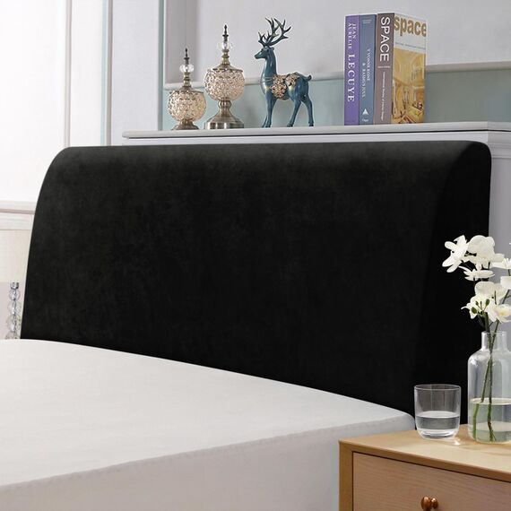 TAOCOCO Bett Kopfteil Bezug, Kopfteilbezug für Doppelbett, elastischer Kopfteilbezug, weicher Samtstoff, waschbar, All-in-One-Design, Schwarz, 120-140 cm