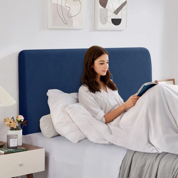 TAOCOCO Bett Kopfteil Bezug, Kopfteilbezug für Doppelbett, elastischer Kopfteilbezug, weicher Samtstoff, waschbar, All-in-One-Design, Navy blau, 180-200 cm