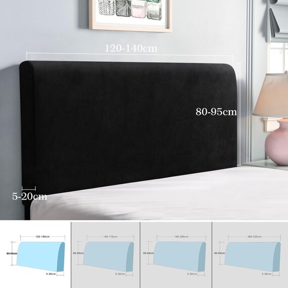 TAOCOCO Bett Kopfteil Bezug, Kopfteilbezug für Doppelbett, elastischer Kopfteilbezug, weicher Samtstoff, waschbar, All-in-One-Design, Schwarz, 120-140 cm