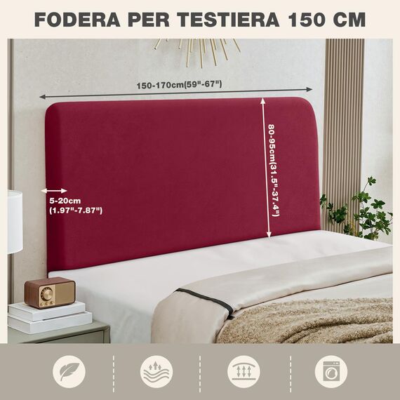 TAOCOCO Bett Kopfteil Bezug, Kopfteilbezug für Doppelbett, elastischer Kopfteilbezug, weicher Samtstoff, waschbar, All-in-One-Design, Rotwein, 150-170 cm
