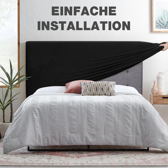 TAOCOCO Bett Kopfteil Bezug, Kopfteilbezug für Doppelbett, elastischer Kopfteilbezug, weicher Samtstoff, waschbar, All-in-One-Design, Schwarz, 120-140 cm