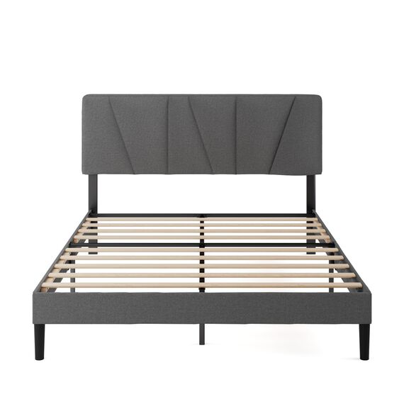 Zinus Maya Polsterbett 140x200 cm mit Kopfteil - 30 cm Hohes Bett 140x200 mit Lattenrost aus Holz - Kompakte Verpackung & Einfache Montage - Dunkelgrau