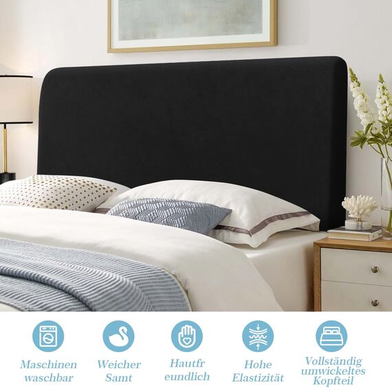 TAOCOCO Bett Kopfteil Bezug, Kopfteilbezug für Doppelbett, elastischer Kopfteilbezug, weicher Samtstoff, waschbar, All-in-One-Design, Schwarz, 120-140 cm