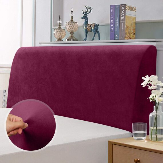 TAOCOCO Bett Kopfteil Bezug, Kopfteilbezug für Doppelbett, elastischer Kopfteilbezug, weicher Samtstoff, waschbar, All-in-One-Design, Rotwein, 150-170 cm