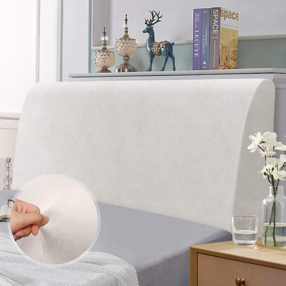 TAOCOCO Bett Kopfteil Bezug, Kopfteilbezug für Doppelbett, elastischer Kopfteilbezug, weicher Samtstoff, waschbar, All-in-One-Design, Weiß, 120-140 cm