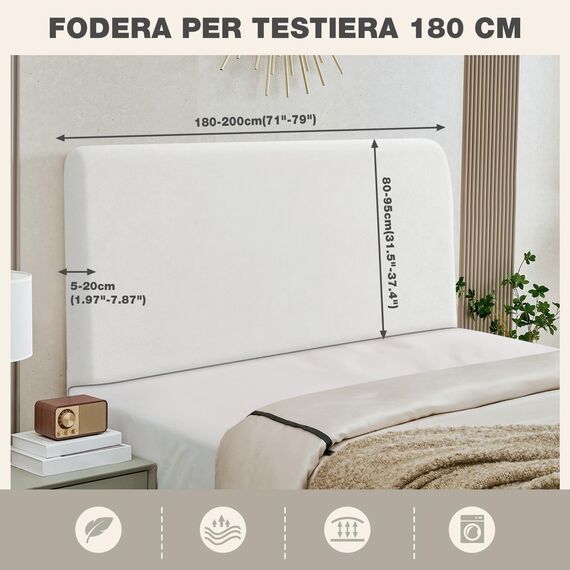 TAOCOCO Bett Kopfteil Bezug, Kopfteilbezug für Doppelbett, elastischer Kopfteilbezug, weicher Samtstoff, waschbar, All-in-One-Design, Weiß, 180-200 cm
