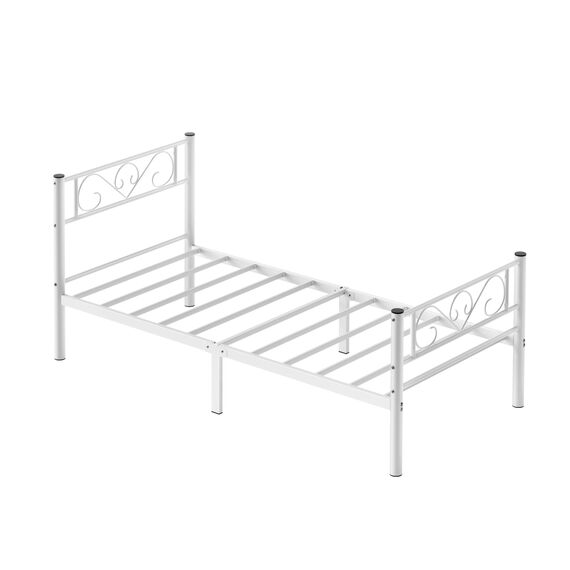 VASAGLE Bett 90 x 190 cm, Gästebett, Einzelbett aus Metall, Bettgestell, Bettrahmen, Metallbett, einfache Montage, weiß RMB061W01