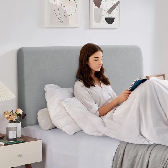 TAOCOCO Bett Kopfteil Bezug, Kopfteilbezug für Doppelbett, elastischer Kopfteilbezug, weicher Samtstoff, waschbar, All-in-One-Design, Hellgrau, 200-220 cm