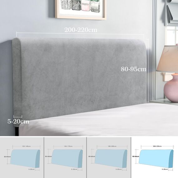 TAOCOCO Bett Kopfteil Bezug, Kopfteilbezug für Doppelbett, elastischer Kopfteilbezug, weicher Samtstoff, waschbar, All-in-One-Design, Hellgrau, 200-220 cm