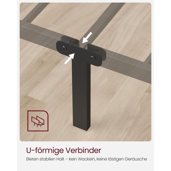 VASAGLE Bett 90 x 200 cm, Gästebett, Einzelbett aus Metall, Bettgestell, Bettrahmen, Metallbett, einfache Montage, tintenschwarz RMB062B01