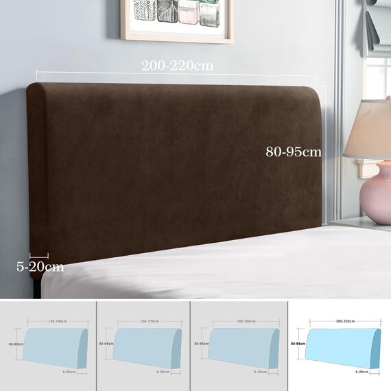TAOCOCO Bett Kopfteil Bezug, Kopfteilbezug für Doppelbett, elastischer Kopfteilbezug, weicher Samtstoff, waschbar, All-in-One-Design, Braun, 200-220 cm