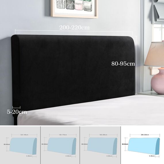 TAOCOCO Bett Kopfteil Bezug, Kopfteilbezug für Doppelbett, elastischer Kopfteilbezug, weicher Samtstoff, waschbar, All-in-One-Design, Schwarz, 200-220 cm