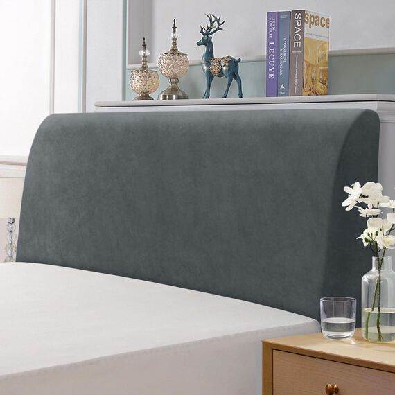 TAOCOCO Bett Kopfteil Bezug, Kopfteilbezug für Doppelbett, elastischer Kopfteilbezug, weicher Samtstoff, waschbar, All-in-One-Design, Grau, 200-220 cm