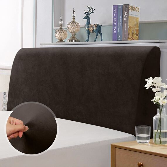 TAOCOCO Bett Kopfteil Bezug, Kopfteilbezug für Doppelbett, elastischer Kopfteilbezug, weicher Samtstoff, waschbar, All-in-One-Design, Schokoladenbraun, 150-170 cm