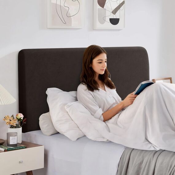 TAOCOCO Bett Kopfteil Bezug, Kopfteilbezug für Doppelbett, elastischer Kopfteilbezug, weicher Samtstoff, waschbar, All-in-One-Design, Schokoladenbraun, 180-200 cm