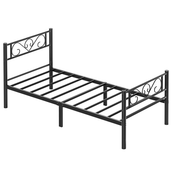 VASAGLE Bett 90 x 200 cm, Gästebett, Einzelbett aus Metall, Bettgestell, Bettrahmen, Metallbett, einfache Montage, tintenschwarz RMB062B01