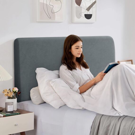 TAOCOCO Bett Kopfteil Bezug, Kopfteilbezug für Doppelbett, elastischer Kopfteilbezug, weicher Samtstoff, waschbar, All-in-One-Design, Grau, 200-220 cm