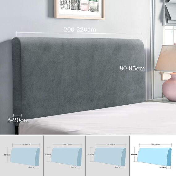 TAOCOCO Bett Kopfteil Bezug, Kopfteilbezug für Doppelbett, elastischer Kopfteilbezug, weicher Samtstoff, waschbar, All-in-One-Design, Grau, 200-220 cm