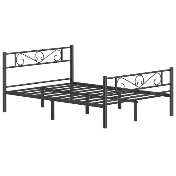 VASAGLE Bett 140 x 200 cm, Gästebett, Doppelbett aus Metall, Bettgestell, Bettrahmen, Metallbett, einfache Montage, tintenschwarz RMB064B01