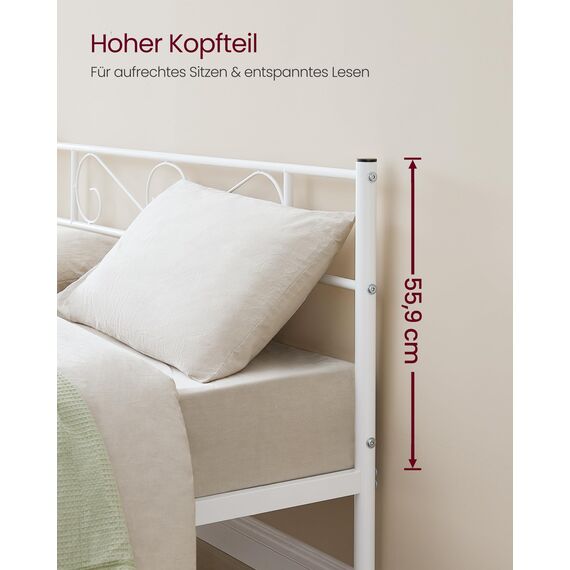 VASAGLE Bettgestell, 160 x 200 cm, mit Metallrost, für 2 Personen, aus Metall, einfache Montage, für kleine Räume, Gästezimmer, Jugendzimmer, Weiß RMB065W01