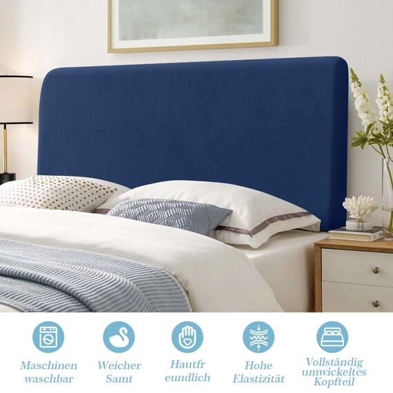TAOCOCO Bett Kopfteil Bezug, Kopfteilbezug für Doppelbett, elastischer Kopfteilbezug, weicher Samtstoff, waschbar, All-in-One-Design, Navy blau, 120-140 cm