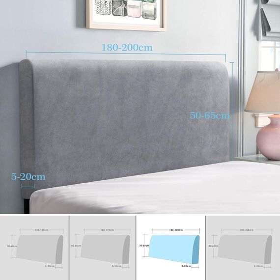 TAOCOCO Bett Kopfteil Bezug, Kopfteilbezug für Doppelbett, elastischer Kopfteilbezug, weicher Samtstoff, waschbar, All-in-One-Design, Hellgrau, 180-200 cm