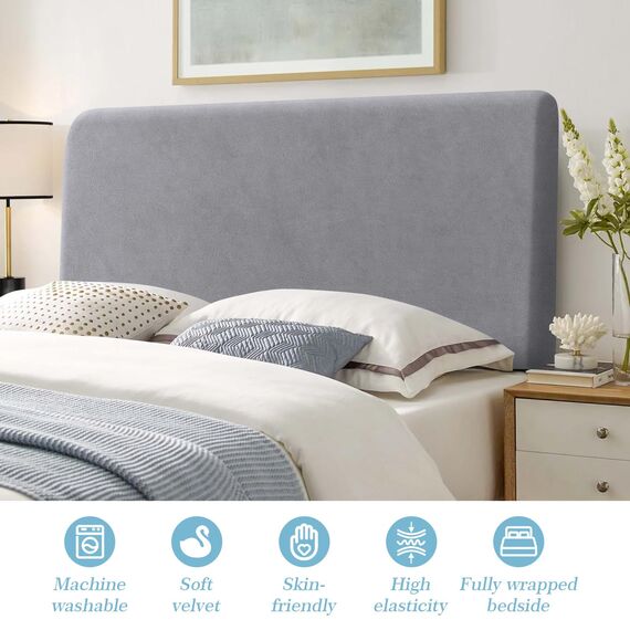 TAOCOCO Bett Kopfteil Bezug, Kopfteilbezug für Doppelbett, elastischer Kopfteilbezug, weicher Samtstoff, waschbar, All-in-One-Design, Hellgrau, 180-200 cm