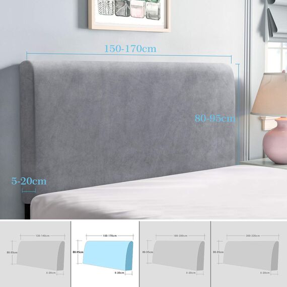 TAOCOCO Bett Kopfteil Bezug, Kopfteilbezug für Doppelbett, elastischer Kopfteilbezug, weicher Samtstoff, waschbar, All-in-One-Design, Hellgrau, 150-170 cm