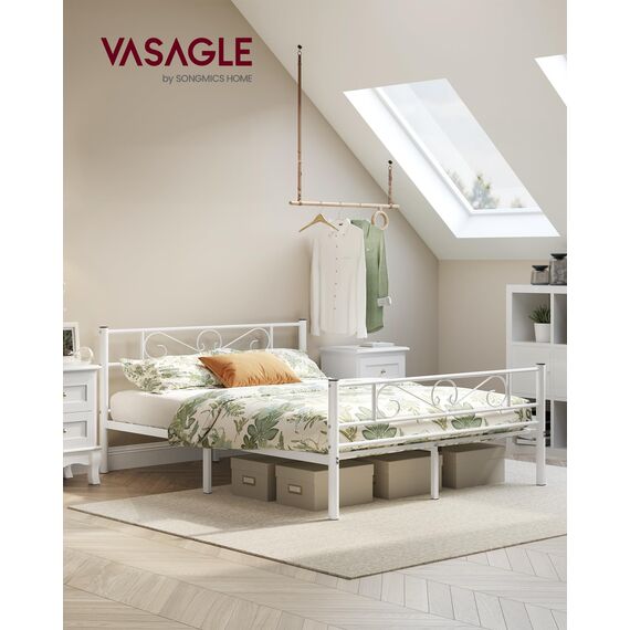 VASAGLE Bettgestell, 160 x 200 cm, mit Metallrost, für 2 Personen, aus Metall, einfache Montage, für kleine Räume, Gästezimmer, Jugendzimmer, Weiß RMB065W01