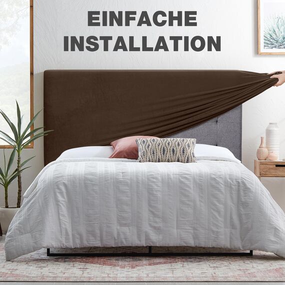 TAOCOCO Bett Kopfteil Bezug, Kopfteilbezug für Doppelbett, elastischer Kopfteilbezug, weicher Samtstoff, waschbar, All-in-One-Design, Braun, 200-220 cm