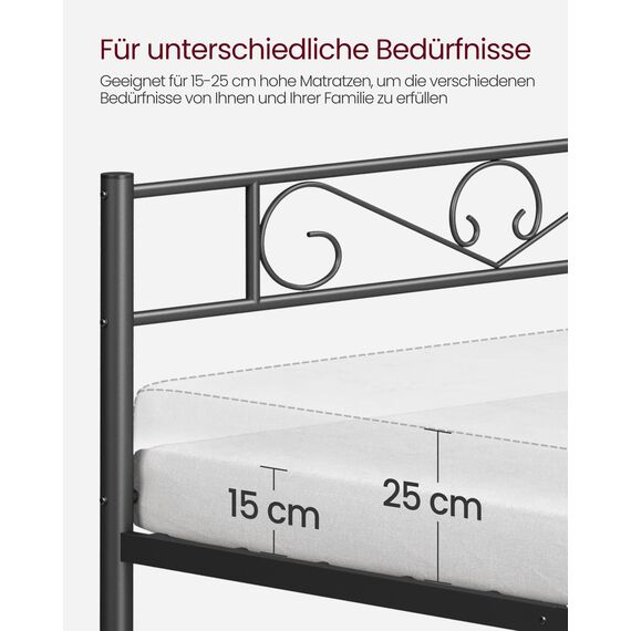 VASAGLE Doppelbettgestell, Bettrahmen, Bettgestell aus Metall, passend für 160 x 200 cm Matratze, Gästebett, einfache Montage, für kleine Räume, tintenschwarz RMB065B01