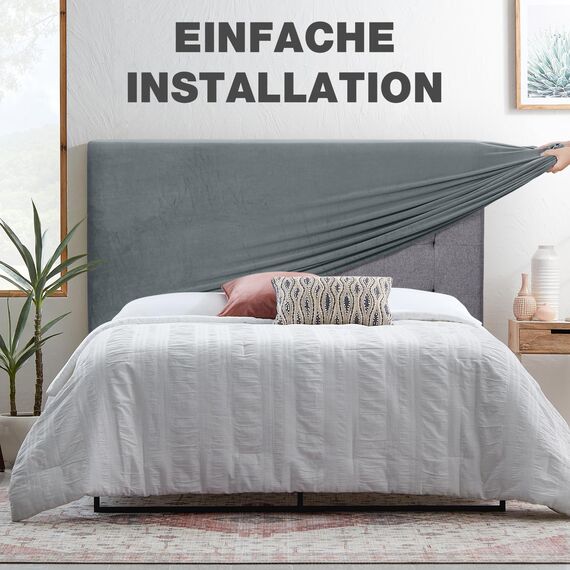 TAOCOCO Bett Kopfteil Bezug, Kopfteilbezug für Doppelbett, elastischer Kopfteilbezug, weicher Samtstoff, waschbar, All-in-One-Design, Grau, 200-220 cm