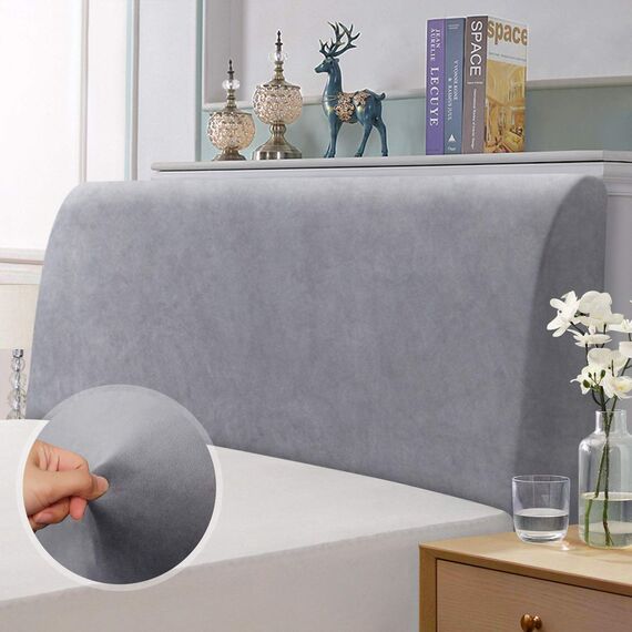 TAOCOCO Bett Kopfteil Bezug, Kopfteilbezug für Doppelbett, elastischer Kopfteilbezug, weicher Samtstoff, waschbar, All-in-One-Design, Hellgrau, 180-200 cm