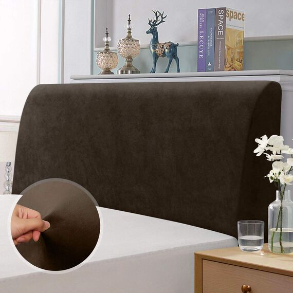 TAOCOCO Bett Kopfteil Bezug, Kopfteilbezug für Doppelbett, elastischer Kopfteilbezug, weicher Samtstoff, waschbar, All-in-One-Design, Braun, 120-140 cm