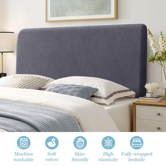 TAOCOCO Bett Kopfteil Bezug, Kopfteilbezug für Doppelbett, elastischer Kopfteilbezug, weicher Samtstoff, waschbar, All-in-One-Design, Grau, 150-170 cm