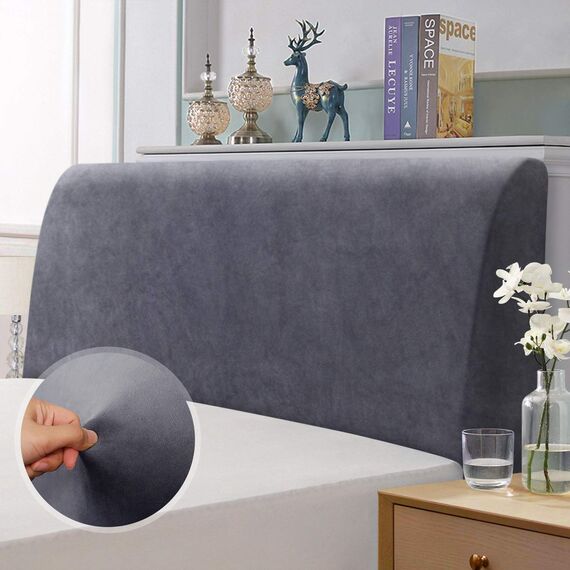 TAOCOCO Bett Kopfteil Bezug, Kopfteilbezug für Doppelbett, elastischer Kopfteilbezug, weicher Samtstoff, waschbar, All-in-One-Design, Grau, 150-170 cm