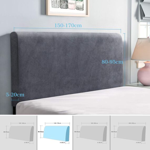 TAOCOCO Bett Kopfteil Bezug, Kopfteilbezug für Doppelbett, elastischer Kopfteilbezug, weicher Samtstoff, waschbar, All-in-One-Design, Grau, 150-170 cm