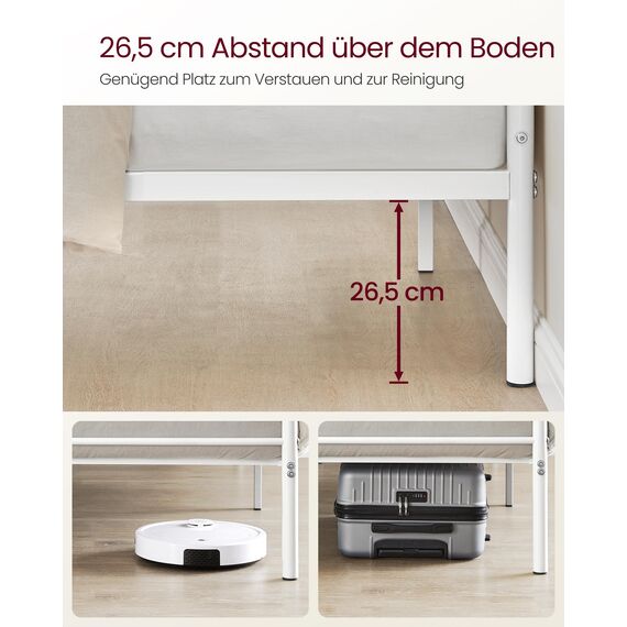 VASAGLE Bettgestell, 160 x 200 cm, mit Metallrost, für 2 Personen, aus Metall, einfache Montage, für kleine Räume, Gästezimmer, Jugendzimmer, Weiß RMB065W01