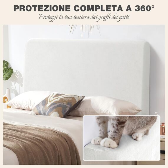 TAOCOCO Bett Kopfteil Bezug, Kopfteilbezug für Doppelbett, elastischer Kopfteilbezug, weicher Samtstoff, waschbar, All-in-One-Design, Weiß, 200-220 cm