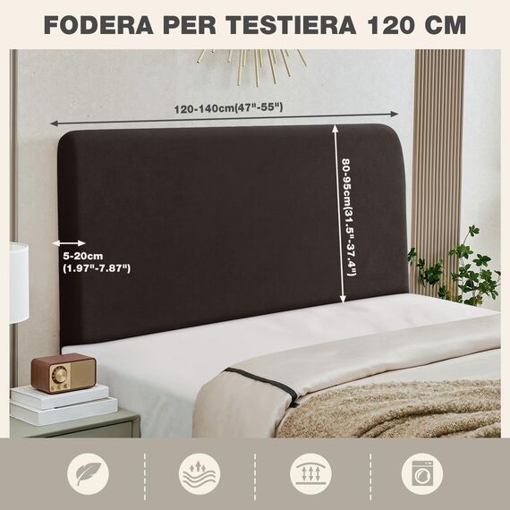 TAOCOCO Bett Kopfteil Bezug, Kopfteilbezug für Doppelbett, elastischer Kopfteilbezug, weicher Samtstoff, waschbar, All-in-One-Design, Schokoladenbraun, 120-140 cm